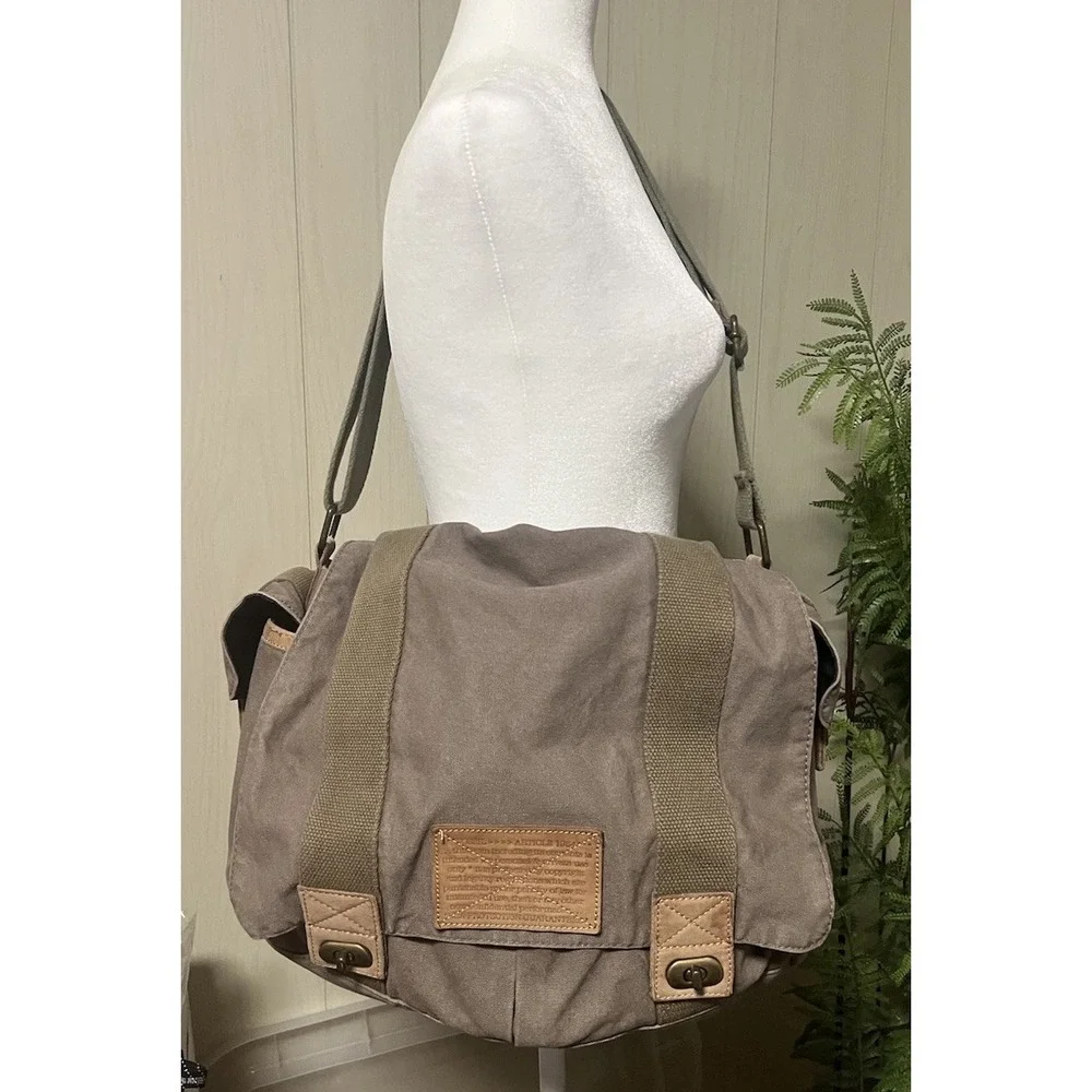 Fossil Military Olive Canvas Leather Messenger Utility‎ Laptop Bag Turnlock